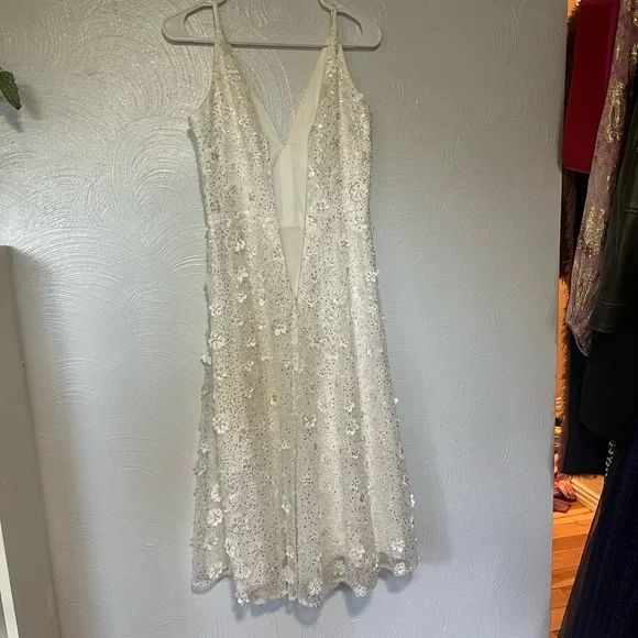 Dress the Population Elisa Floral Applique Sequin Dress in Ivory Beaded Shimmer - Picture 5 of 8